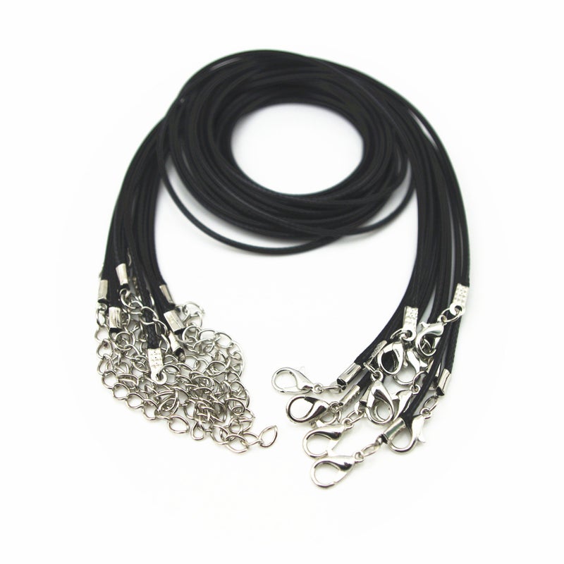 Glory Qin 10pcs Black Leather Necklace Cord Chain 1.5mm 2" Extension Chain (18 Inches) - Image 1
